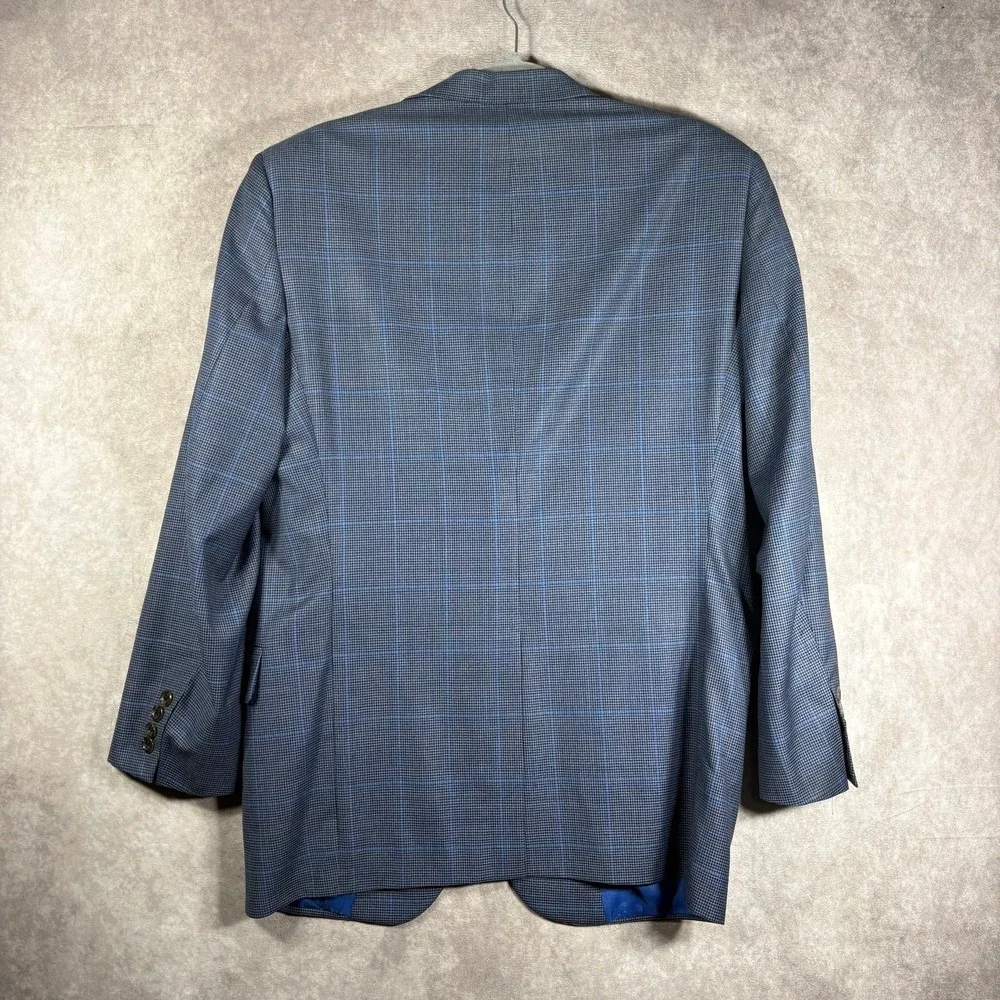 Tom James Blazer Sportcoat Men 42 Blue Windowpane Plaid Two-Button Long Sleeves